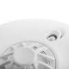 Close-up detail of the fireangel mains powered heat alarm alkaline battery backup showing the outer casing and vent pattern