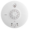 Front view of a white fireangel mains powered heat alarm alkaline battery backup showing the test button and vents