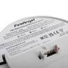 Label on fireangel mains powered heat alarm alkaline battery backup showing batch number, battery info, and safety instructions