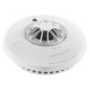 angled view of the fireangel pro connected fp1720w2 r heat alarm showing its white circular design and central vent area
