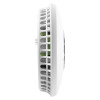 side view of a fireangel pro connected fp2620w2 r smoke alarm showing ventilation slots and curved edges