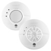 Two round white FireAngel Pro Connected alarms, one smoke and one heat model, each with front‑facing LED indicators and test buttons.
