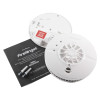 fireangel pro connected fp1740w2 r heat alarm showing device, back cover, screws, and user manual laid out on a white surface