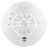 Front view of fireangel pro connected fp1740w2 r heat alarm showing the circular white casing with grille and test button