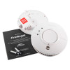Contents of fireangel pro connected fp1640w2 r mains interlinked smoke alarm including alarm device, base, screws, and user manual
