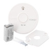 fireangel battery optical smoke alarm with battery, mounting plate, screws, and wall plugs shown on a white background