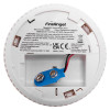 Back view of fireangel battery optical smoke alarm showing battery compartment and label details