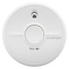Front view of one FireAngel battery optical smoke alarm from a twin pack showing test button and sensor