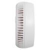 Side view of one fireangel battery optical smoke alarm from a twin pack showing vented design and smooth surface