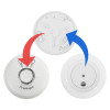 Replacement for FireAngel SO 601 9v optical smoke alarm showing front, back, and mounting base with arrows indicating swap steps