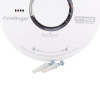 fireangel multi sensor smoke alarm with test reset button and two wall plugs with screws on a white background