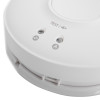 Close-up of indicators on fireangel mains powered optical smoke alarm alkaline battery backup showing test button and status lights