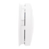 Side view of fireangel mains powered optical smoke alarm alkaline battery backup showing profile of device