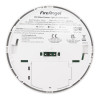 Back view of fireangel mains powered optical smoke alarm alkaline battery showing label and battery compartment