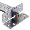 Close-up of the angled hinge part of an astra 3003 series concealed fire door closer showing metal components and screw holes