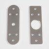 Two metal fixings with holes from the astra 3000 series installation kit on a white background