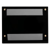Front view of dorgard adapter plate for steel door showing a black rectangular plate with four screws and two grey strips