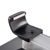 Closeup of the metal bracket component of the deafgard bedside fire alarm monitor showing a magnetic strip and fixing screw