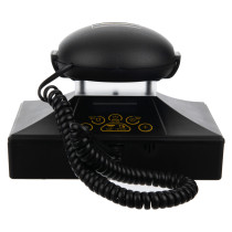 Front view of the deafgard bedside fire alarm monitor showing the handset resting on the base with coiled cord attached