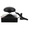 Side view of the deafgard bedside fire alarm monitor showing its handset resting on the base with coiled cord attached