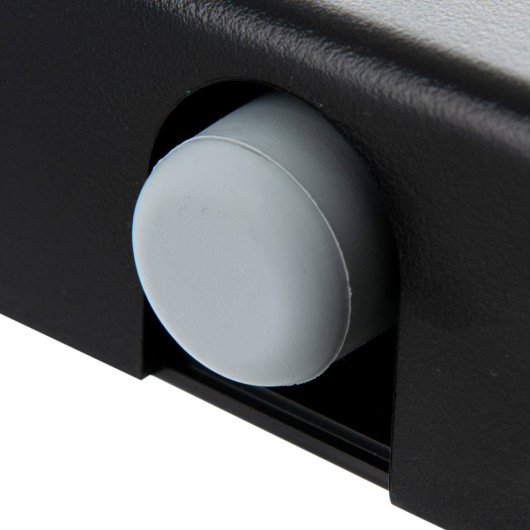 Closeup of the foot part of a dorgard fire door retainer black showing its rounded shape and black casing