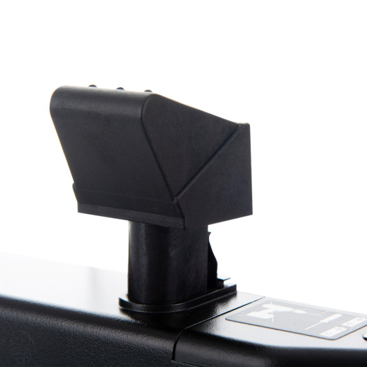Closeup of the plunger part of a dorgard fire door retainer black showing its shape and finish
