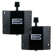 Two black dorgard fire door retainer units shown together in a group against a white background