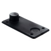 angled view of dorgard fire door retainer floorplate large in black plastic with four screw holes visible