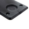 Closeup of dorgard fire door retainer floorplate large showing black rectangular plate with screw holes and circular indented centre