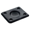 angled view of a small dorgard fire door retainer floorplate in black with four screw holes