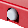 closeup of the white foot of a dorgard fire door retainer in red casing