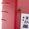 Closeup of the sounder section of the dorgard fire door retainer red showing small round holes on its red surface