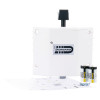 dorgard fire door retainer white shown with batteries, screws, and instruction manual on a white background
