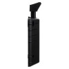 Side view of the black dorgard smartsound fire door retainer showing its slim, rectangular shape with angled top part