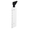 Side view of dorgard smartsound fire door retainer in white showing its slim rectangular shape and black top component