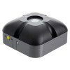 angled view of a dormag smartsound fire door holder in black and grey with a yellow button on the side
