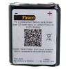 battery pack with a white label showing text, a QR code, and Fireco branding for dormag smartsound fire door holder