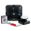dormag smartsound fire door holder showing main black device, metal plate, battery and mounting screws on white background