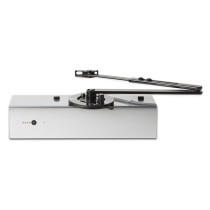 freedor smartsound door closer shown from the front top with a metal body and extending arm