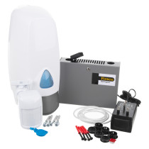 germgard smart hand sanitising system contents including dispenser, metal unit, power adapter, tubing, screws and small parts