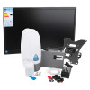 germgard smart hand sanitising system with monitor showing the main device, mounting bracket, cables, small accessories, and the screen