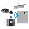Collection of Fireco fire door safety devices, including a Dorgard Pro door retainer, ProHub control unit, wireless sensor, manual push button, and an automatic door closer, arranged together on a white background.
