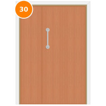 A leaf & half 30 minute fire door set with cherry veneer