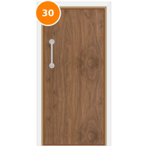 A single 30 minute fire door set with walnut veneer
