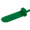 Green fire door security tamper seal angled close up showing the back side on a white background