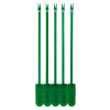 Five single green fire door security tamper seals from a 10 pack laid out vertically