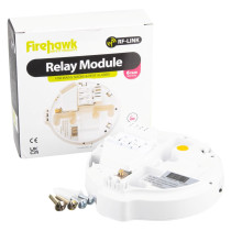 Fhn600Relay Firehawk mains rechargeable battery relay base shown with packaging box and four screws
