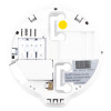 Front view of Fhn600Relay Firehawk mains rechargeable battery relay base showing wiring terminals and warning label