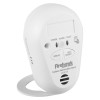 Angled view of the Firehawk CO7B 10-year carbon monoxide alarm on its circular stand