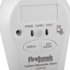 Close-up of the Firehawk carbon monoxide alarm buttons and indicator labels